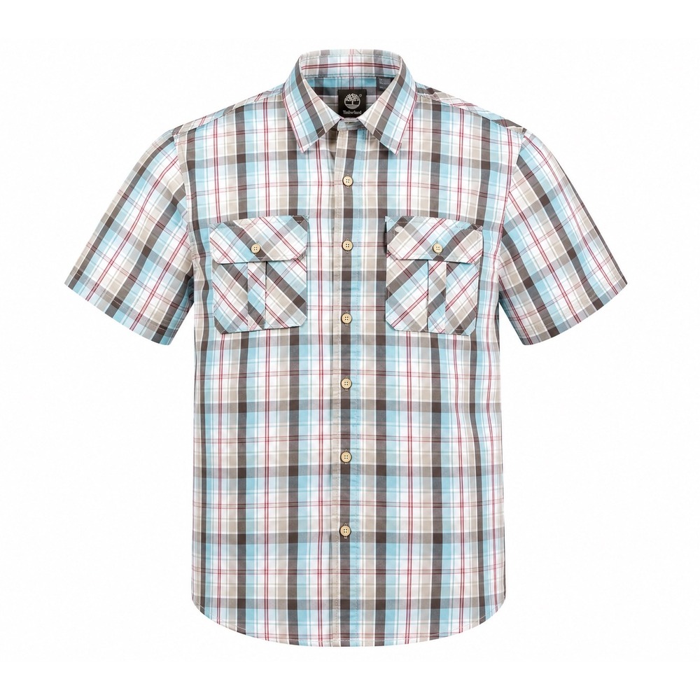 Timberland Mens Plaid Short Sleeve Shirt medium casual western office workwear